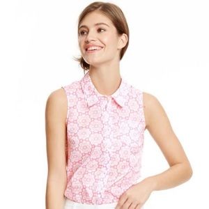 Boden button up tank top shirt pink flowers
