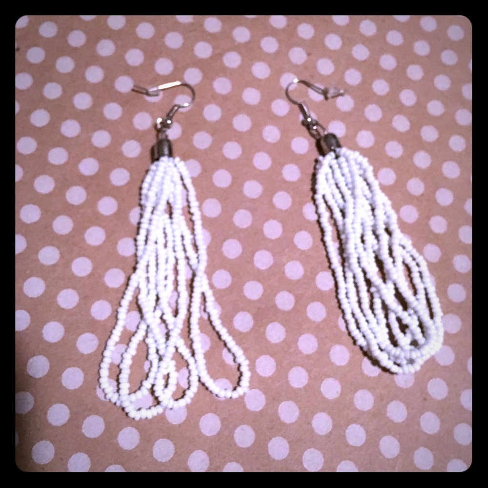White Beaded Earrings