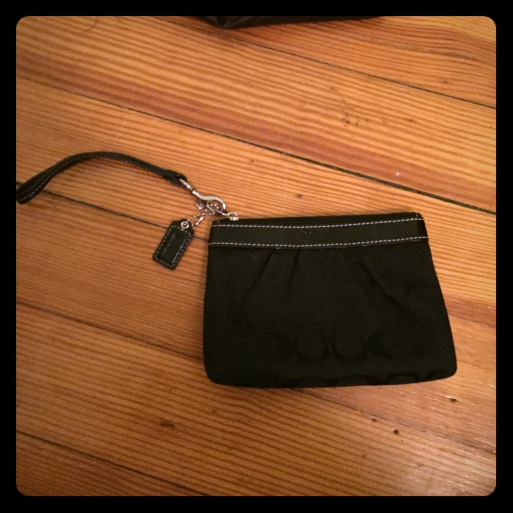 COACH black signature C wristlet with silver