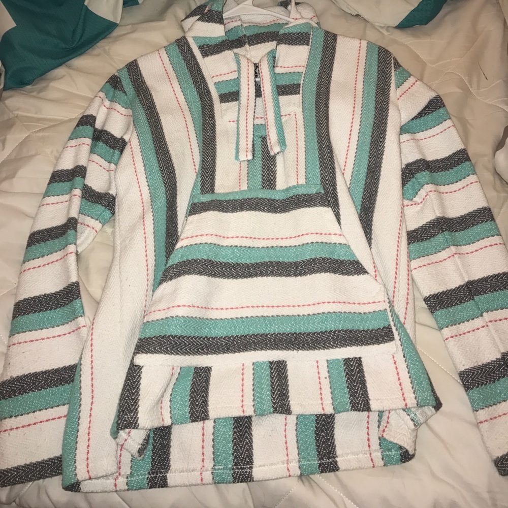 Blue grey pink white hoodie type thing