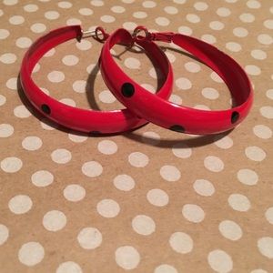 Red with black polka dot hoop earrings