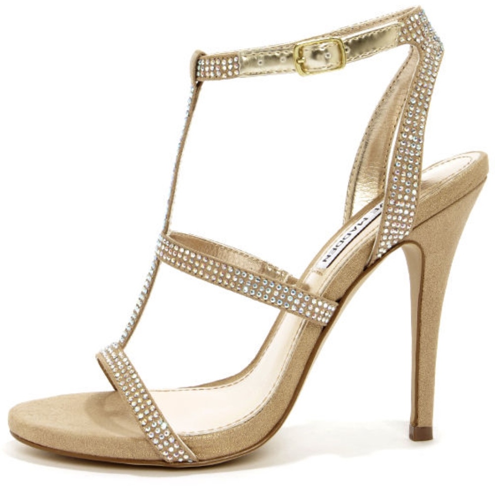 SALE Luulu Champaigne T-Strap Rhinestone Heels