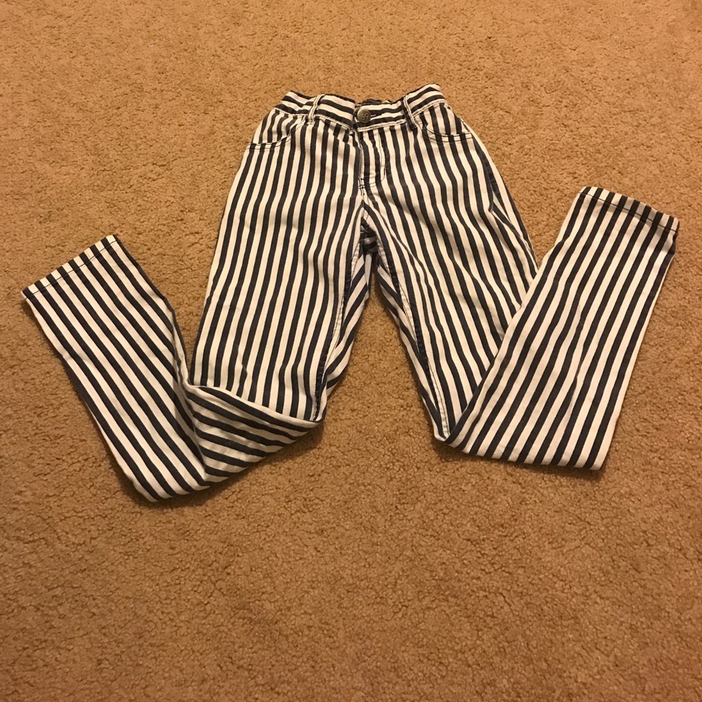 Navy and white striped jeans