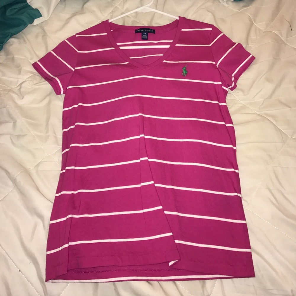 Pink striped ralph lauren tee