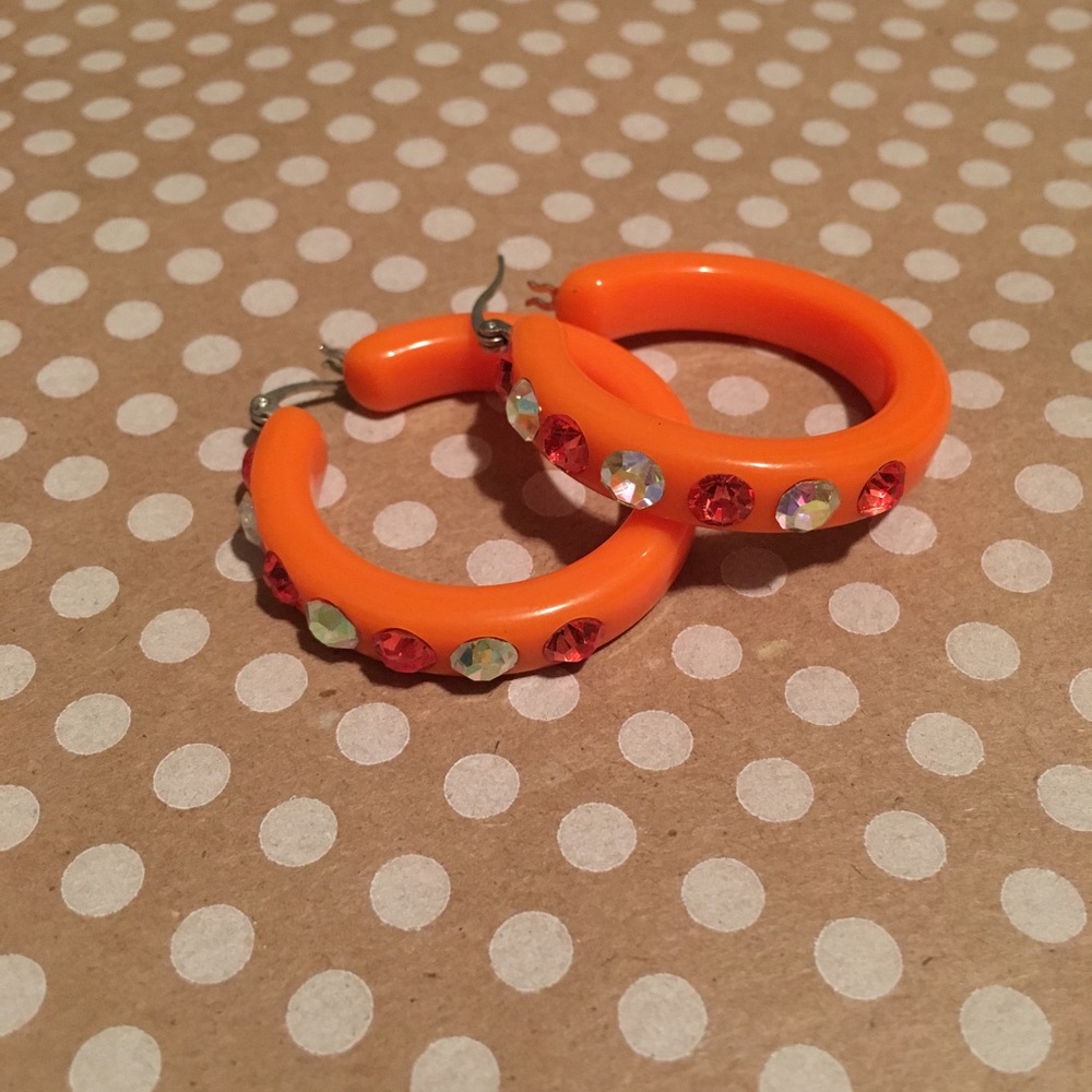 Orange Jeweled Hoops