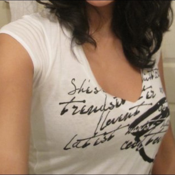 BCBG deep V Neck sheer t shirt - Picture 5 of 5