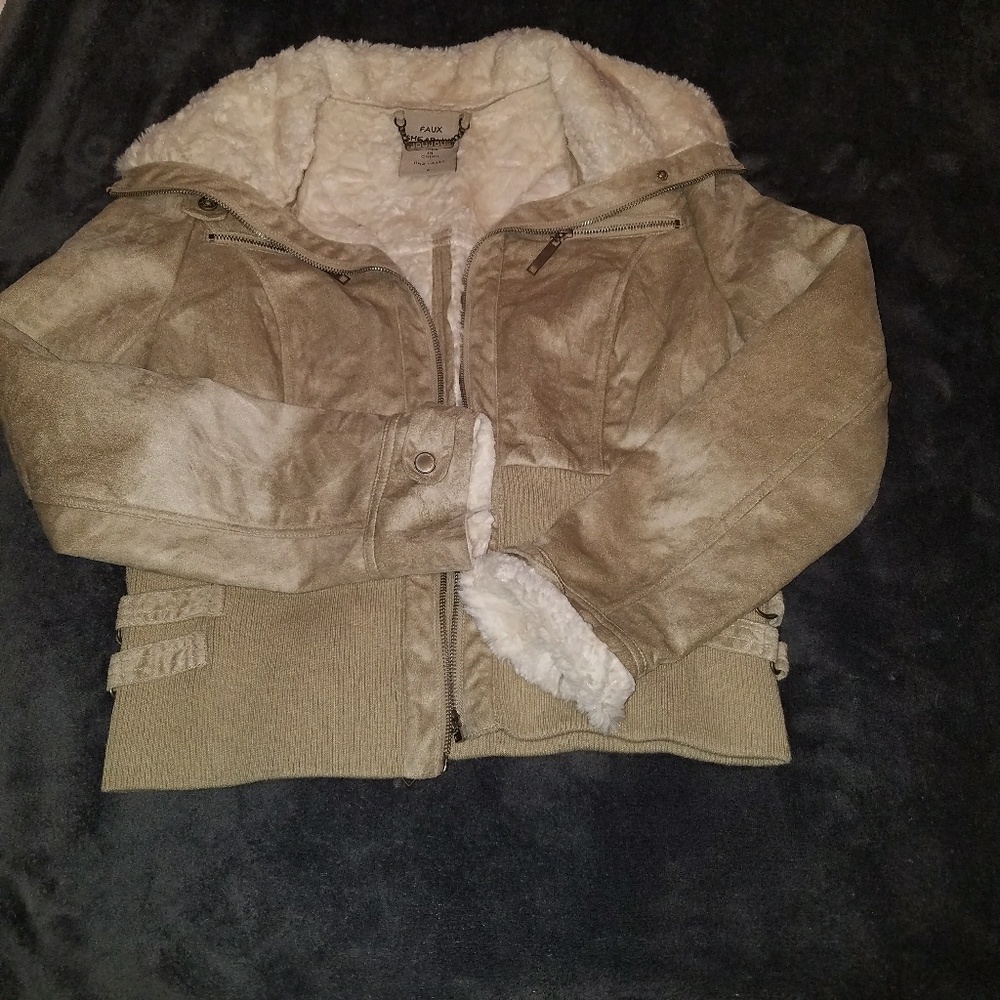 Ladies faux suade leather short jacket