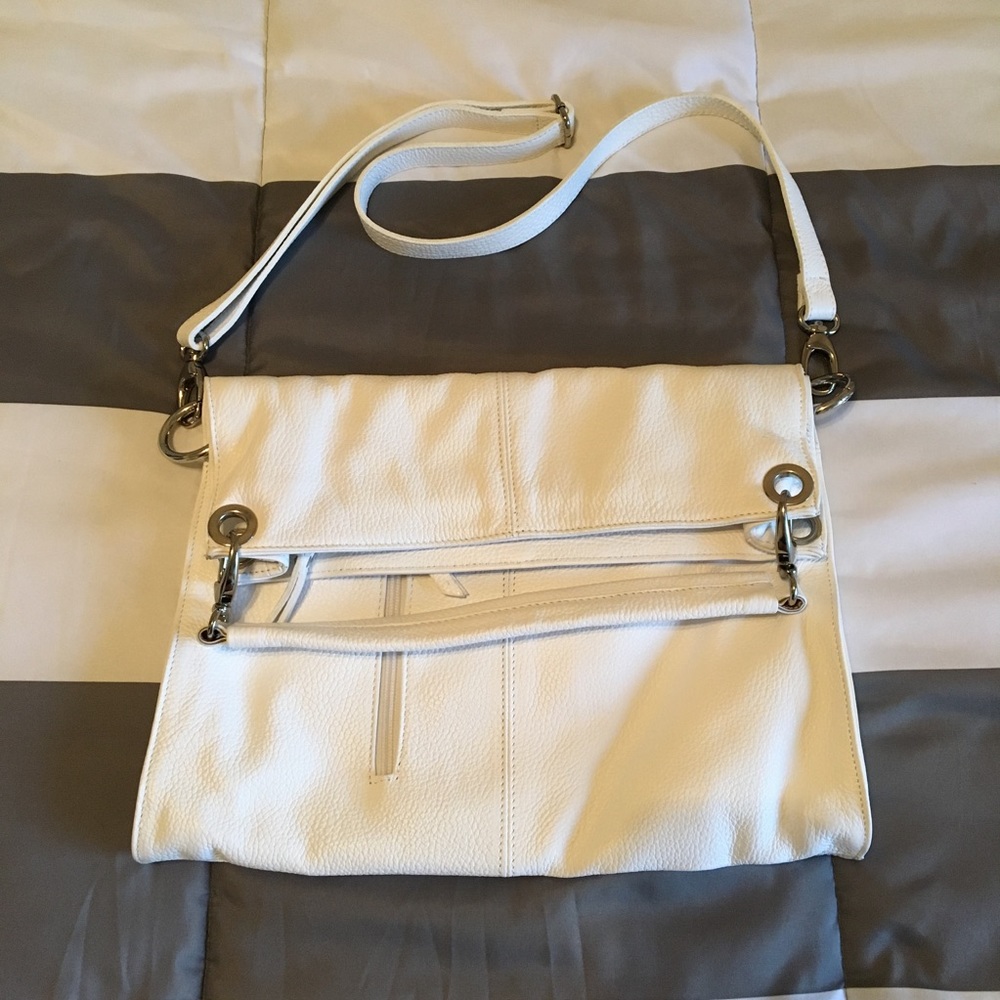 Valentina White Leather Folded Satchel Bag