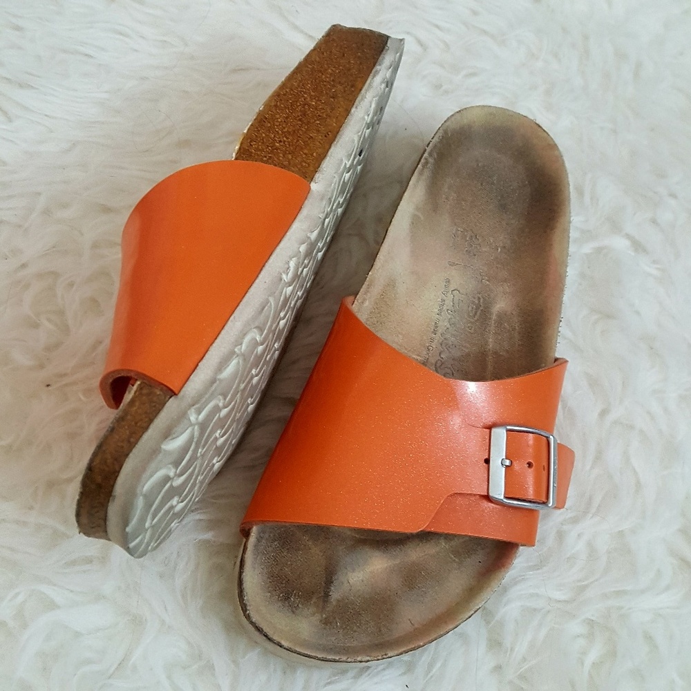 Birki's by Birkenstock orange sparkle slide