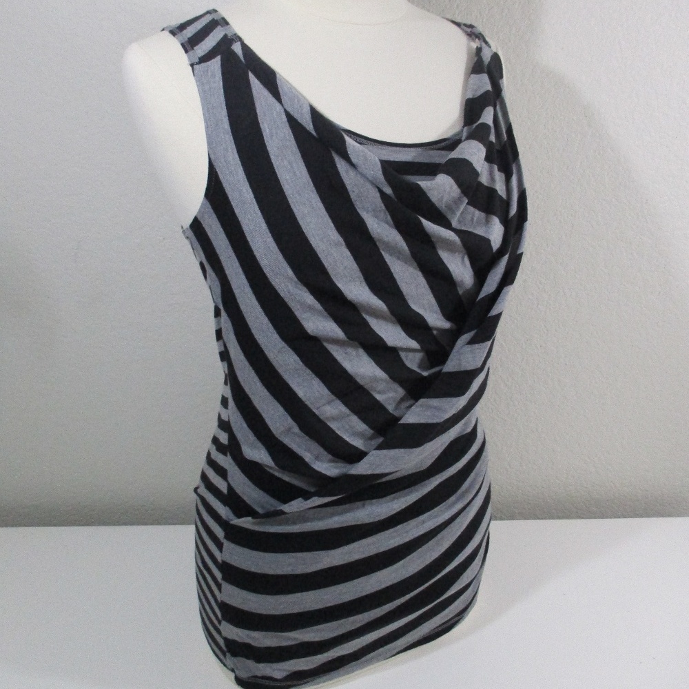 Poof Tank Top Women sz L Cowl Surplice Wrap Black