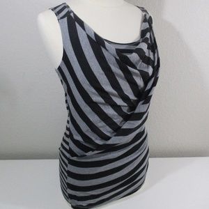 Poof Tank Top Women sz L Cowl Surplice Wrap Black