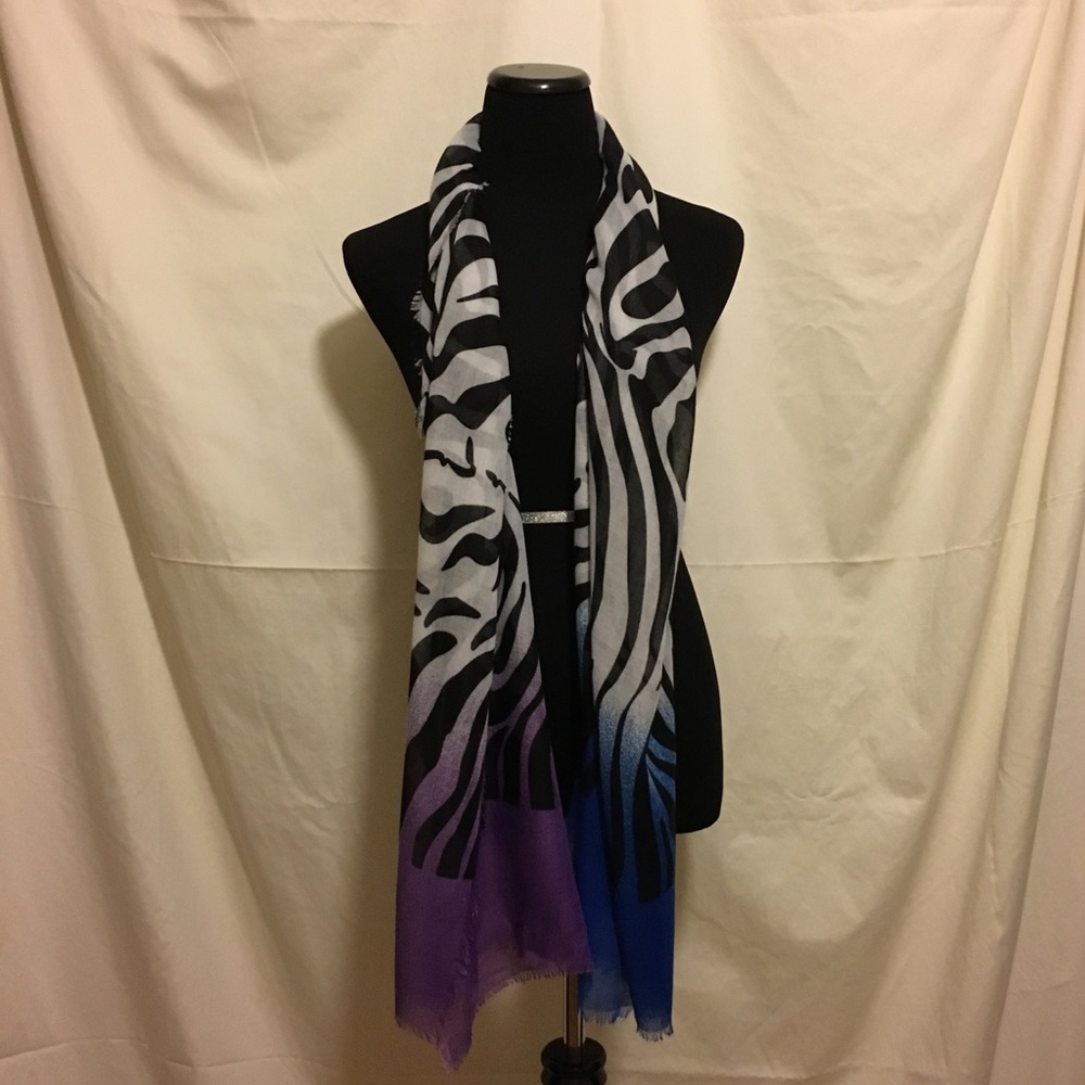 Zebra Print Scarf with Blue & Purple Ombré Ends