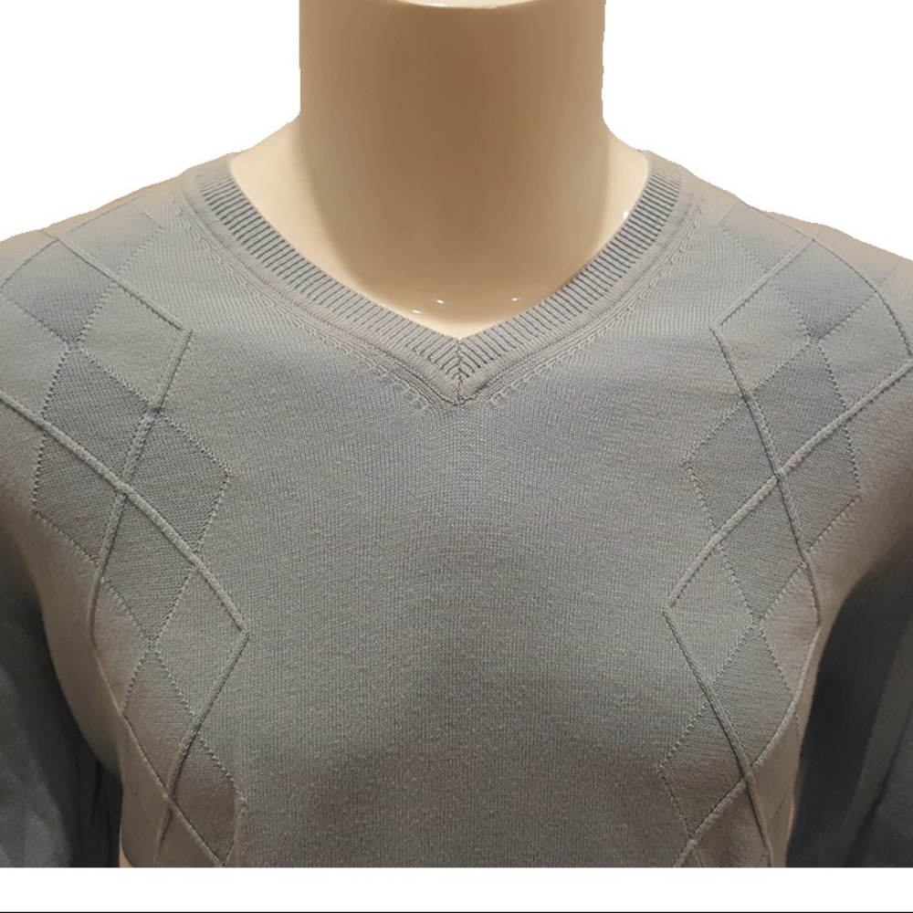 Men's Perry Ellis Light Blue Argyle V-Neck Sweater Size Large