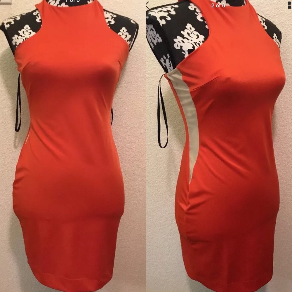 Bebe orange side Mesh Inset dress