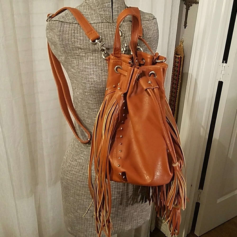 New, leather, bucket backpack purse