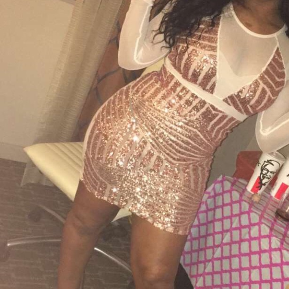 Rose gold sequined sheer dress