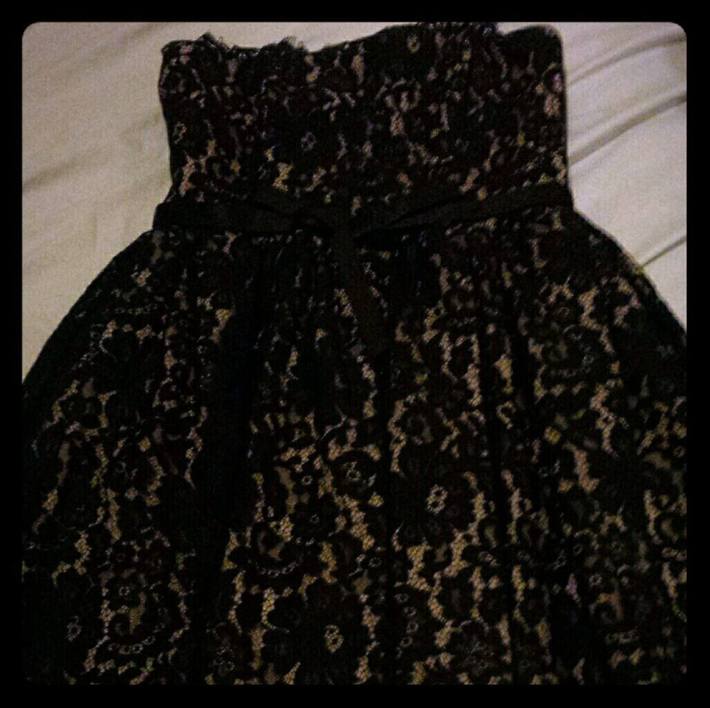Strapless black lace dress