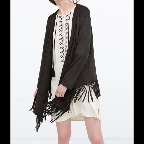 zara fringe jacket black