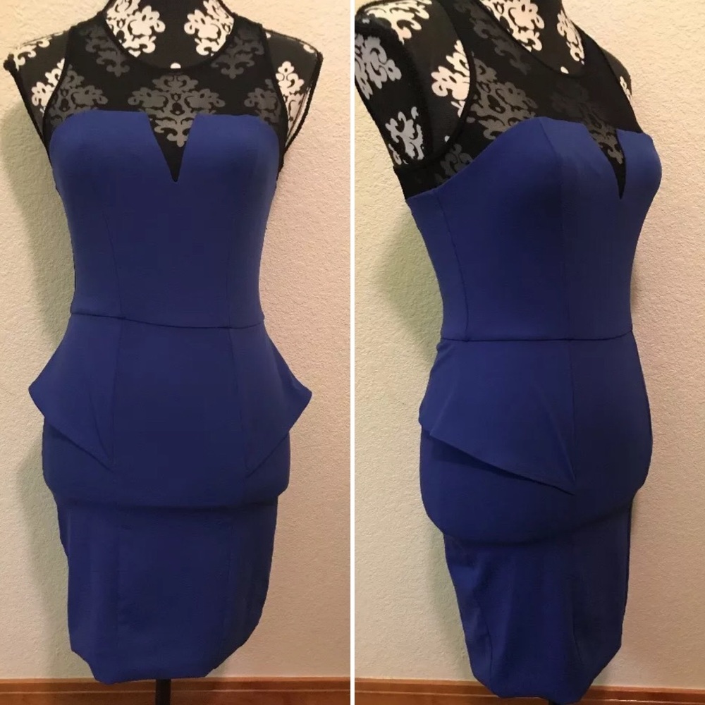 xxxxxxxSOLD xxxx Bebe royal blue Mesh Peplum dress