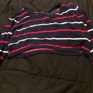 Navy blue long sleeve crop top with stripes