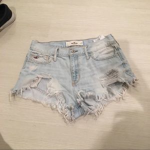 high waisted distressed light wash shorts
