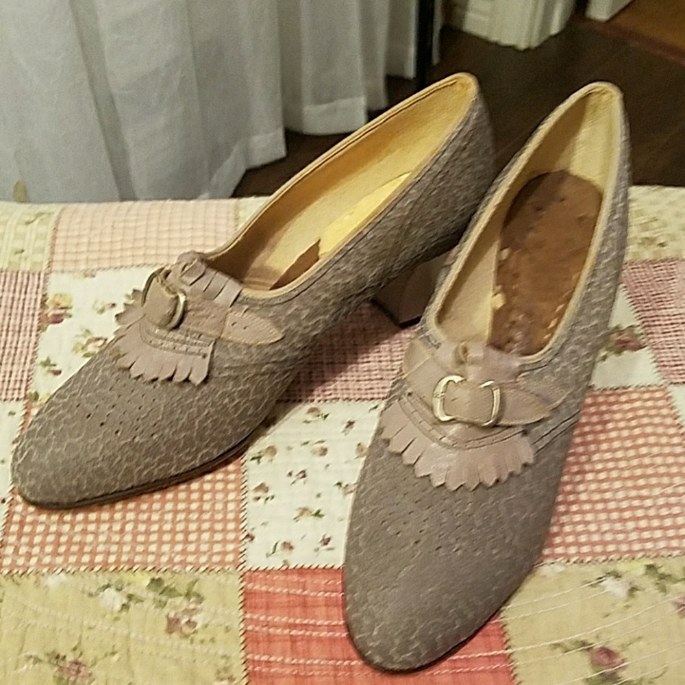 Original 1920s 1930s pumps, grosgain, gray