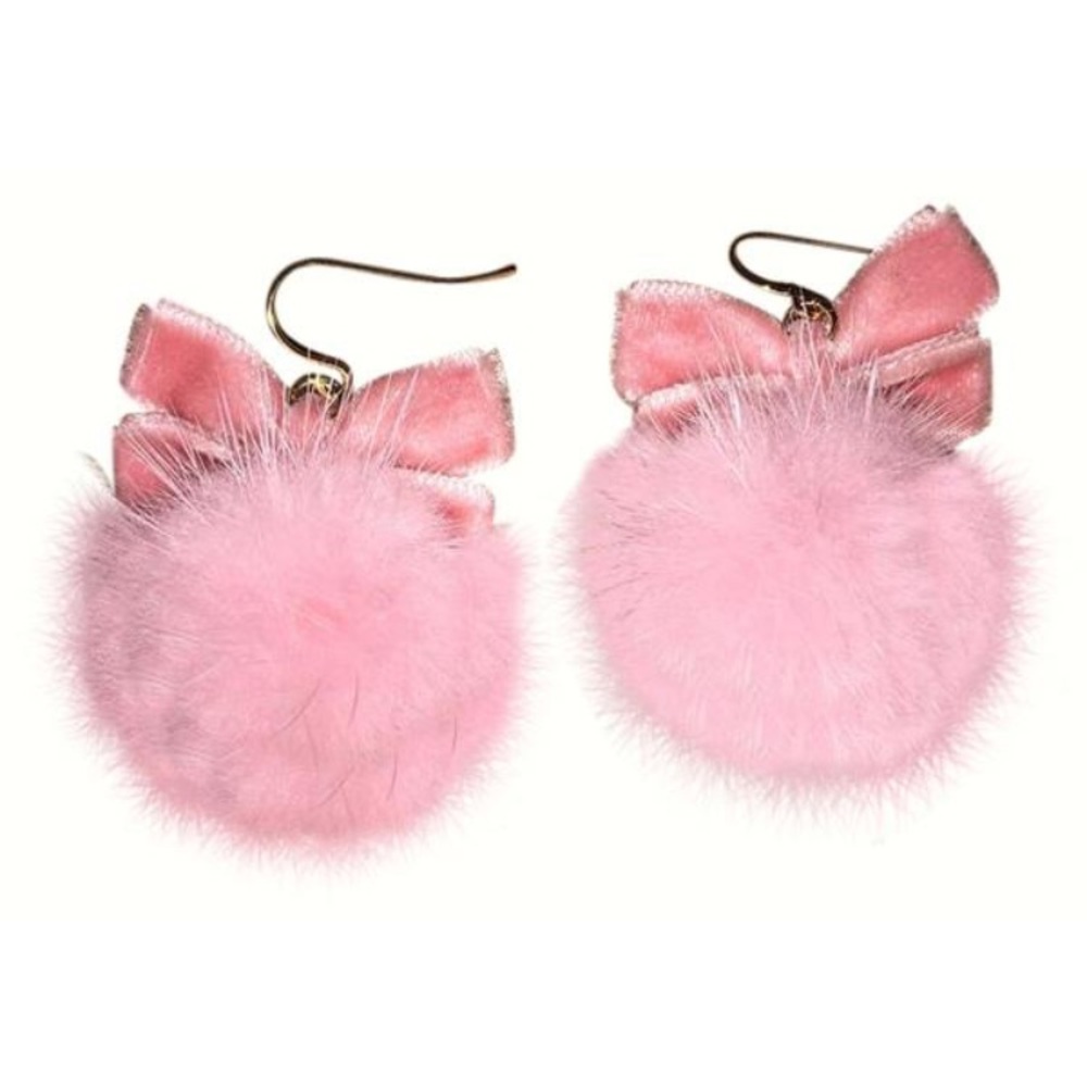 2017 New pink mink fur ribbon earring
