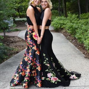 Sherri Hill Black Floral Two Piece Prom Dress
