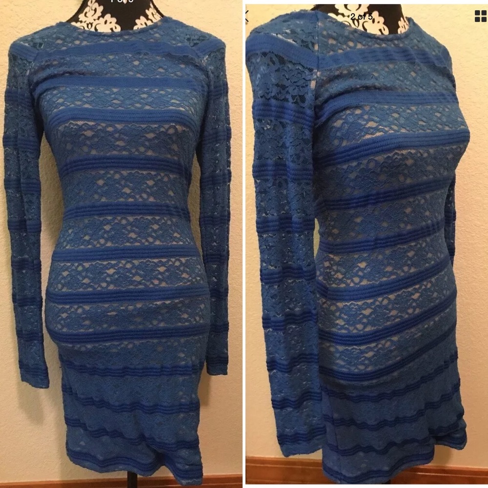 ❌❌SOLD❌❌❌ebe nude inset blue all over Lace dress