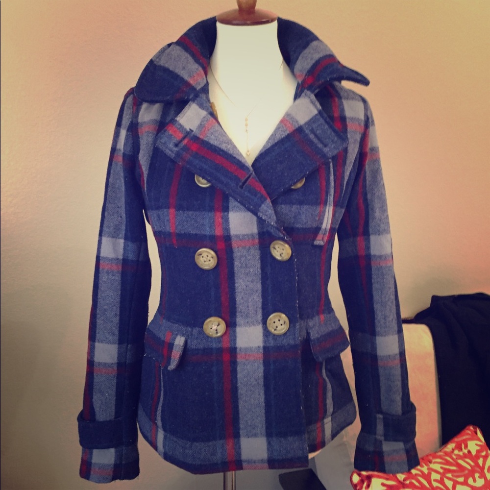 AEO Plaid Wool Pea Coat