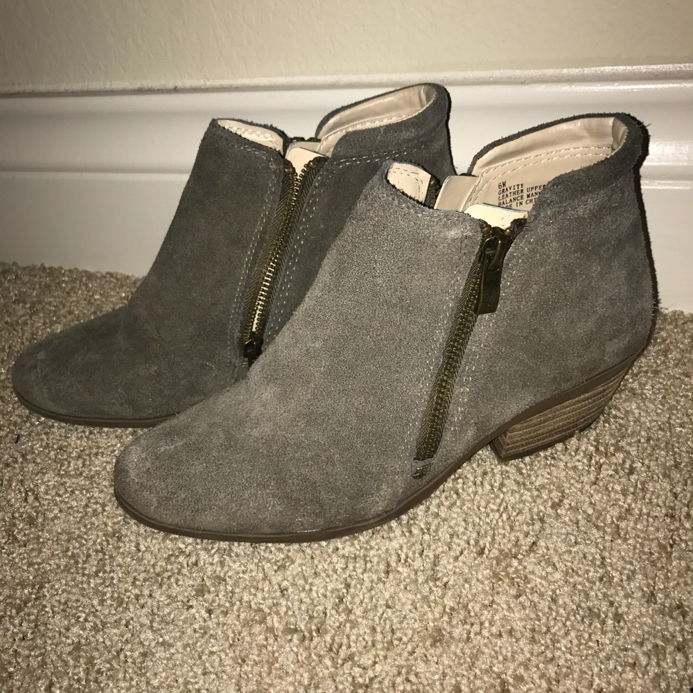 Gray suede booties
