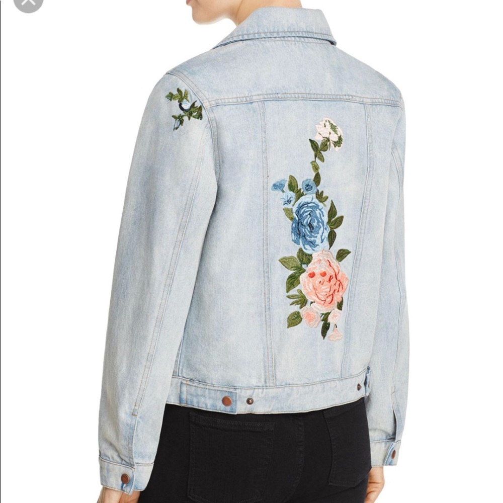 Olivaceous rose embroidered denim jacket