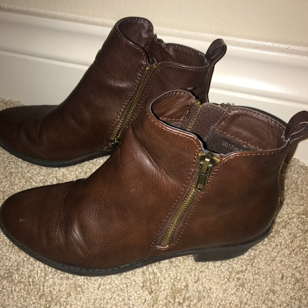 Brown leather booties