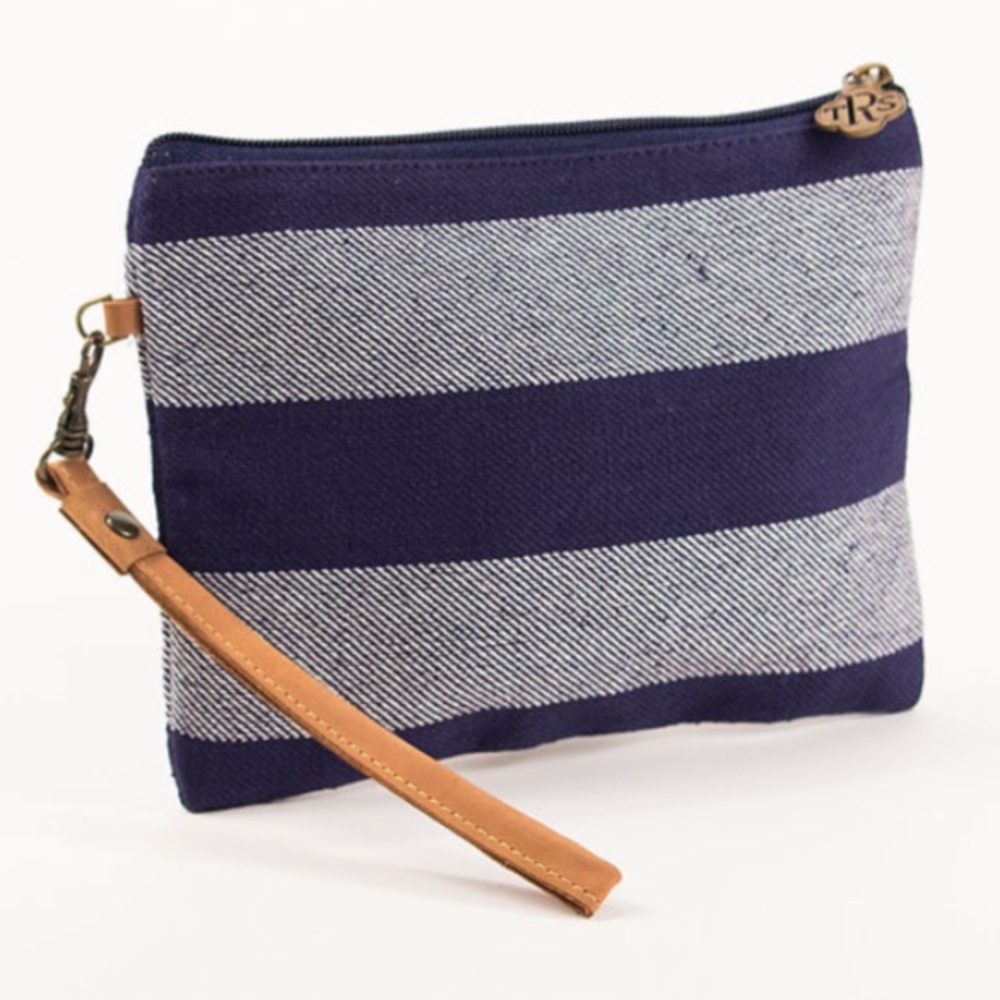 Twill Clutch / Wristlet with Leather Strap