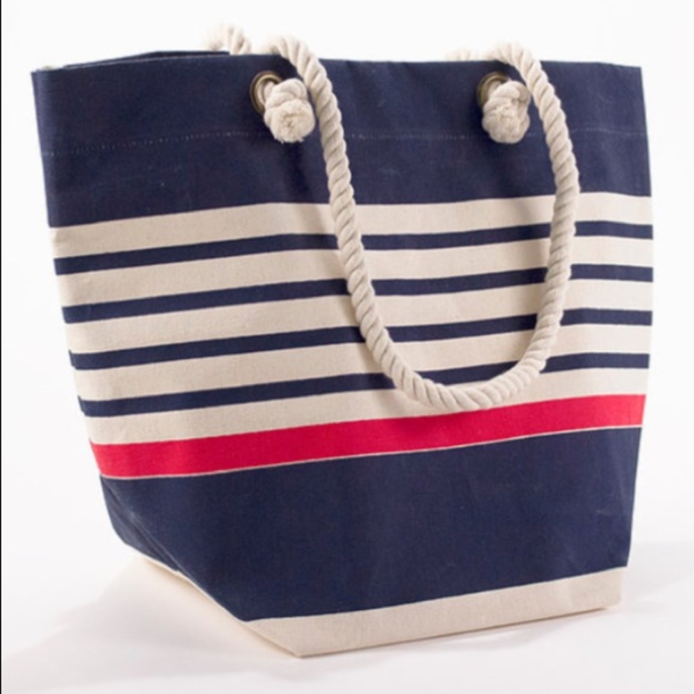 Striped Canvas Tote Bag with Rope Handles