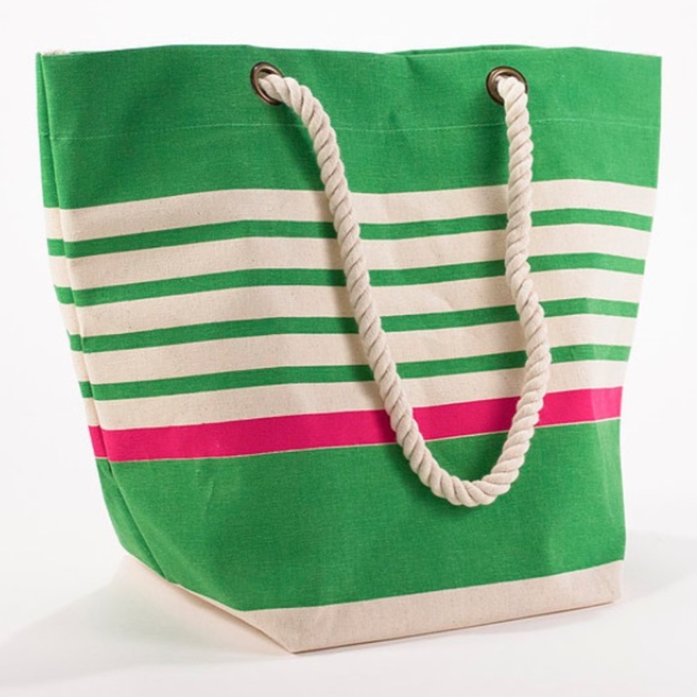 Striped Canvas Tote Bag with Rope Handles