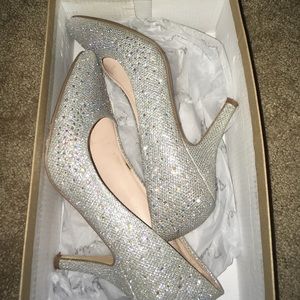glittery silver high heels