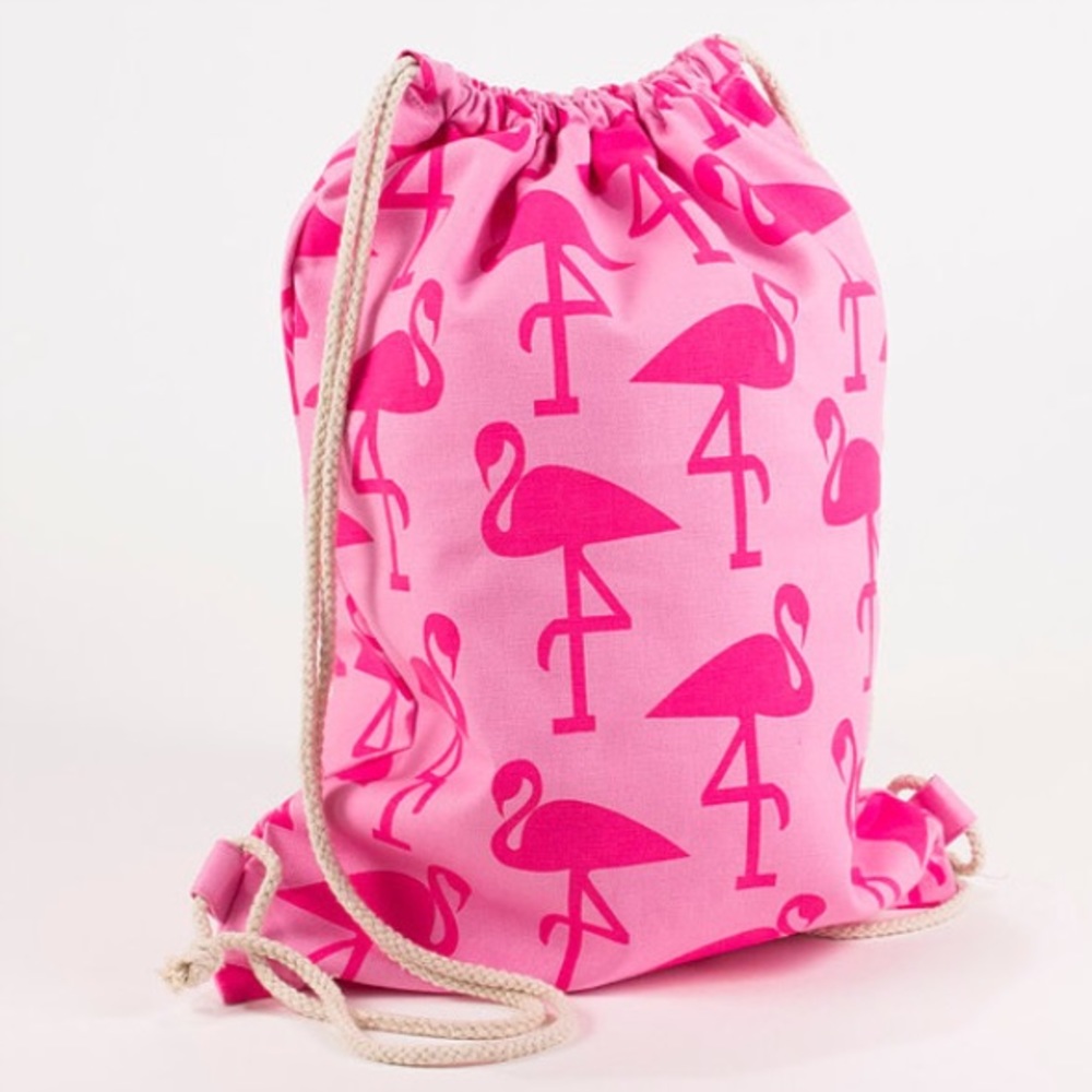 Canvas Flamingo Drawstring Backpack