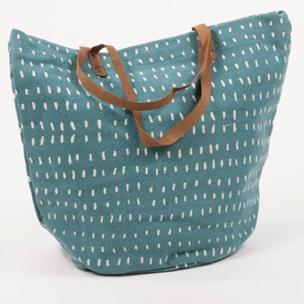 Canvas Bucket Tote with Leather Straps