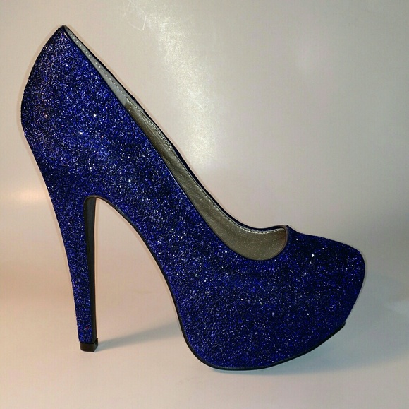 BLUE SPARKLY PLATFORM PUMPS - Picture 2 of 5