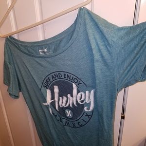 Hurley Turquoise Graphic Surf Tee- Like New