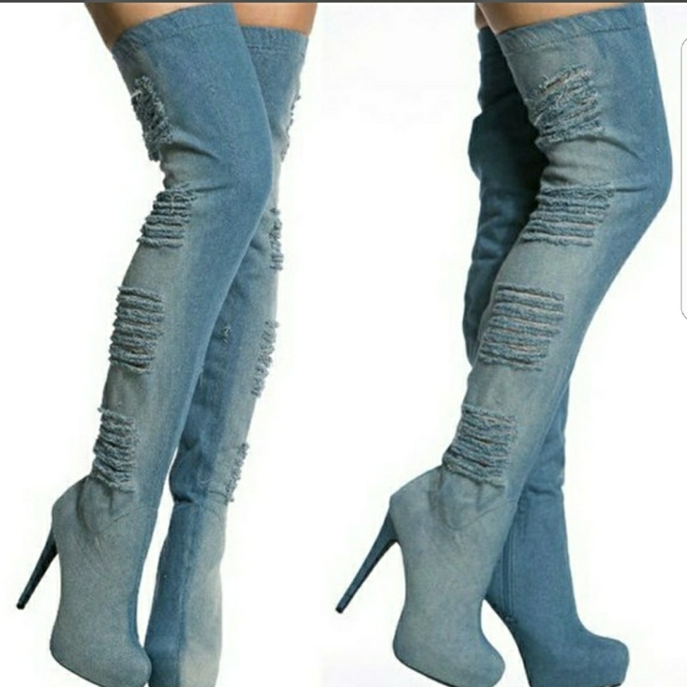 Denim boots
