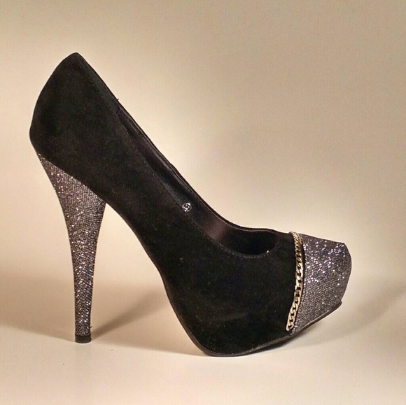 Shoes - BLACK AND GLITTER PUMPS