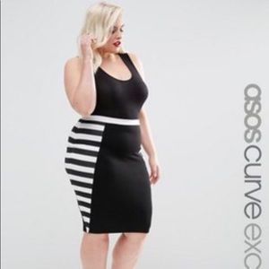 ASOS Curve Pencil Skirt In Mono Stripe