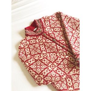 L.L. Bean Red, Green & Cream Fair Isle Cardigan