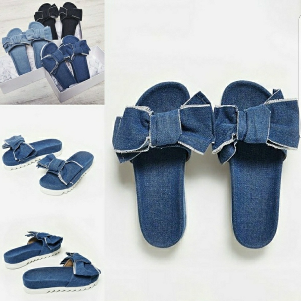 Denim bow sandals