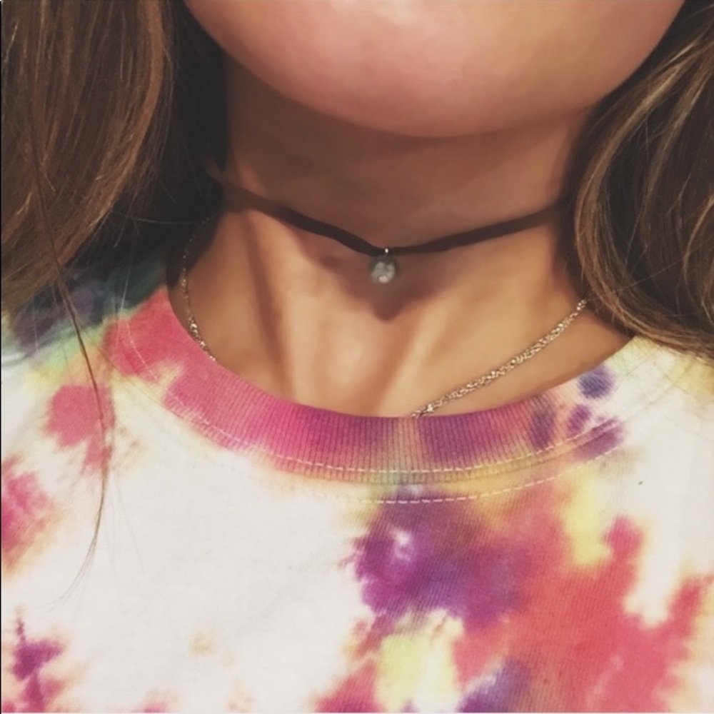 BROWN SUEDE CHOKER WITH WHITE