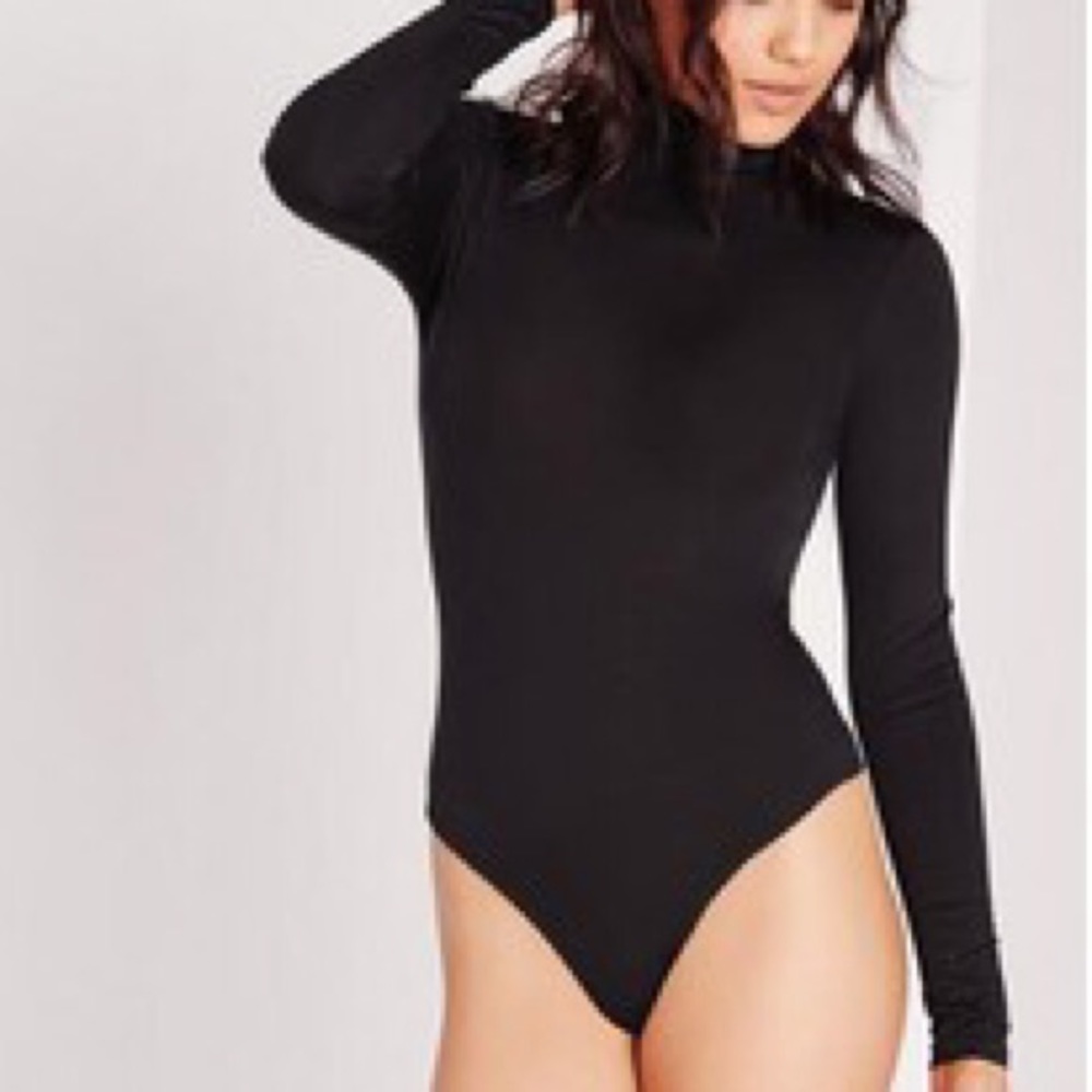 Black turtleneck long sleeved bodysuit