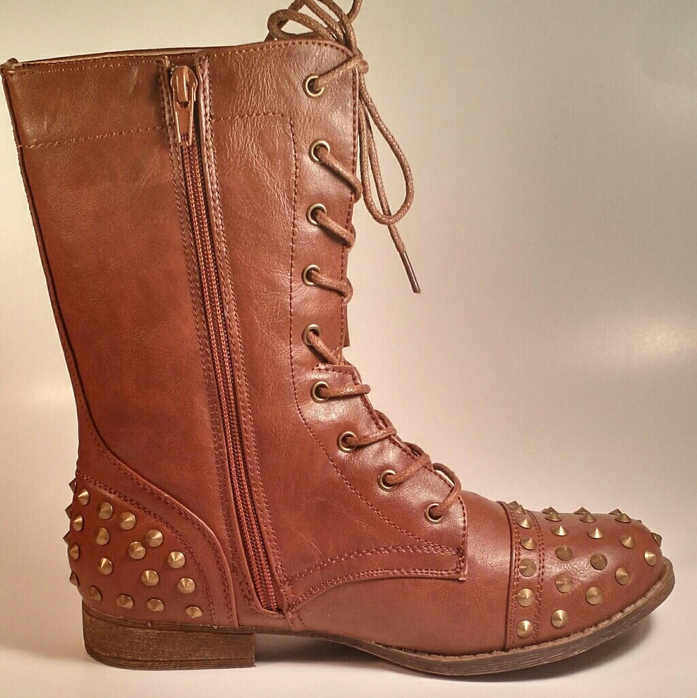 COGNAC COMBAT BOOTS - Picture 2 of 4
