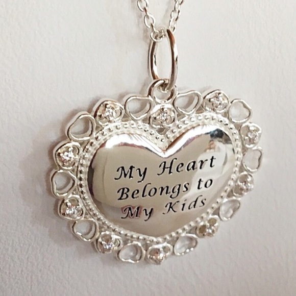 Avon Jewelry - Sterling Silver Heart "Love Family Quote" Necklace